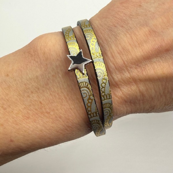 Metallic Gold/Silver Leather Wrap with Silver Star