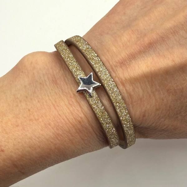 Shimmering Gold Leather Wrap with Silver Star