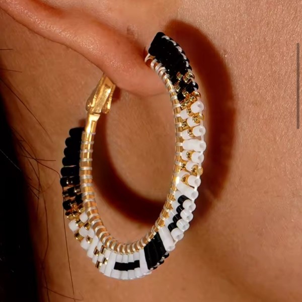 Black/White/Gold Miyuki Bead Hoops