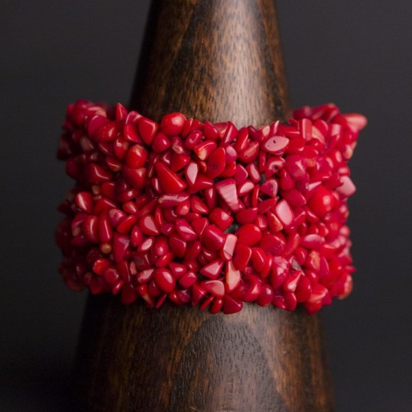 red coral knitted bracelet
