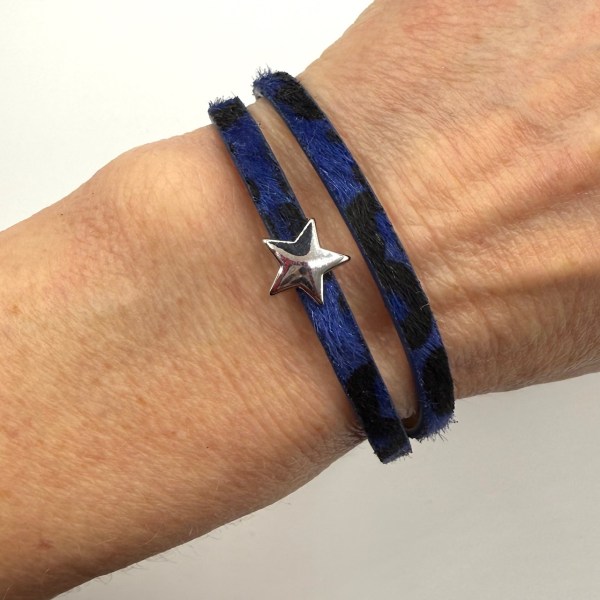 Cobalt Blue Hair on Hide Wrap Bracelet with Silver Star