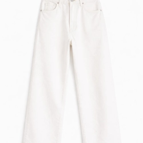 Cream Cropped Wide Leg Jeans