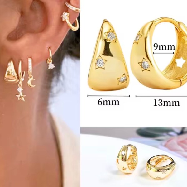 Sterling Silver Gold Plated Pave Crystal North Star Hoop Huggies