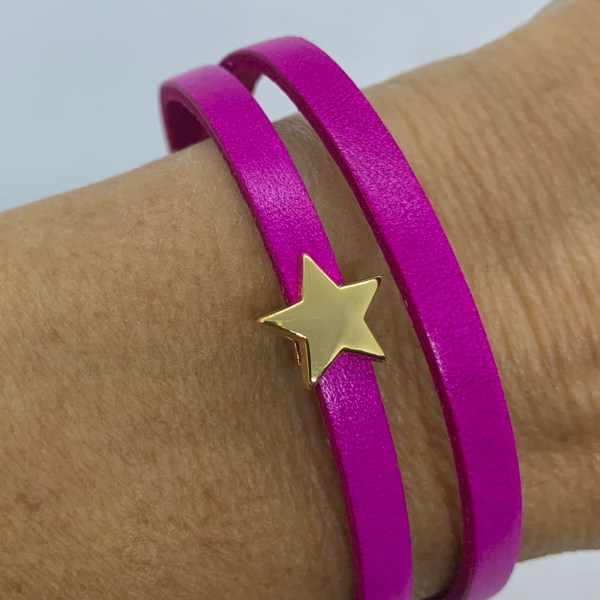 Hot Pink Leather Wrap with Gold Star