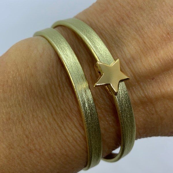 Gold Leather Wrap Bracelet with Star