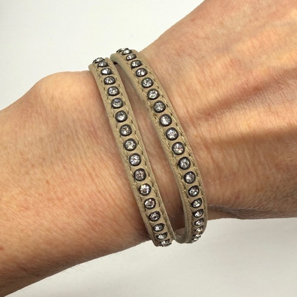 Taupe Swarovski Crystal Leather Wrap