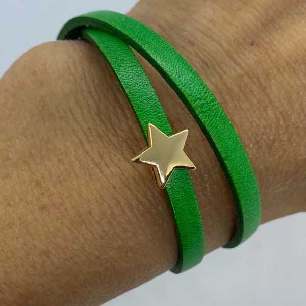 Apple Green Leather Wrap with Gold Star