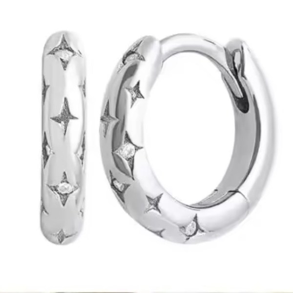 Silver Huggies with North Star details