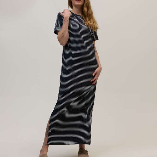 Elle Semi-Fitted Organic Cotton Navy Stripe Dress