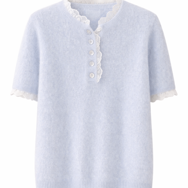 Blue Button Collar & Cuff Short Sleeve Jumper