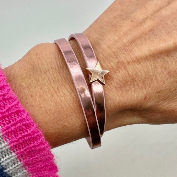 Rose Gold Leather Wrap Bracelet with Star