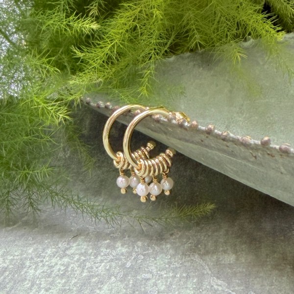 3-Bead Freshwater Pearl Mini Hoops