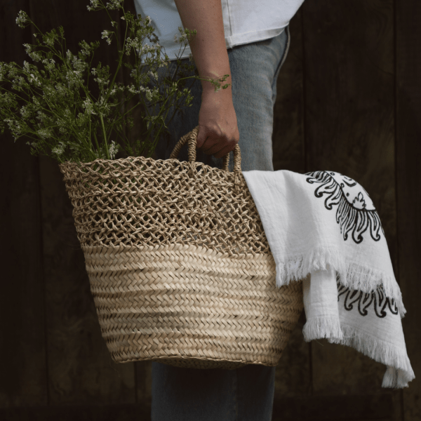 Lattice Detail Handmade Moroccan Straw Basket