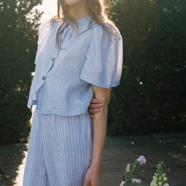 ma lin maya linen trousers baby blue stripe