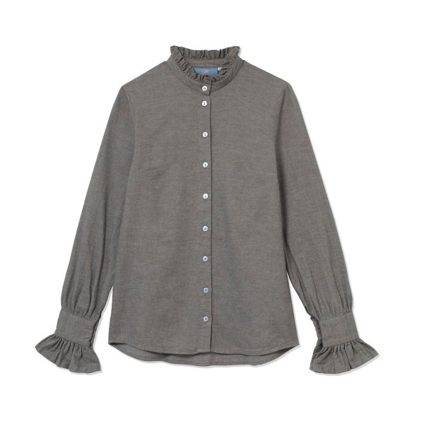 Frill shirt in olive green brushed cotton sizes 6-16