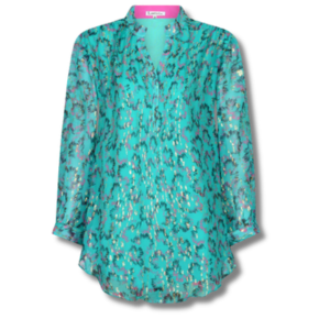 Green Printed Silk and Gold Metallic Blouse