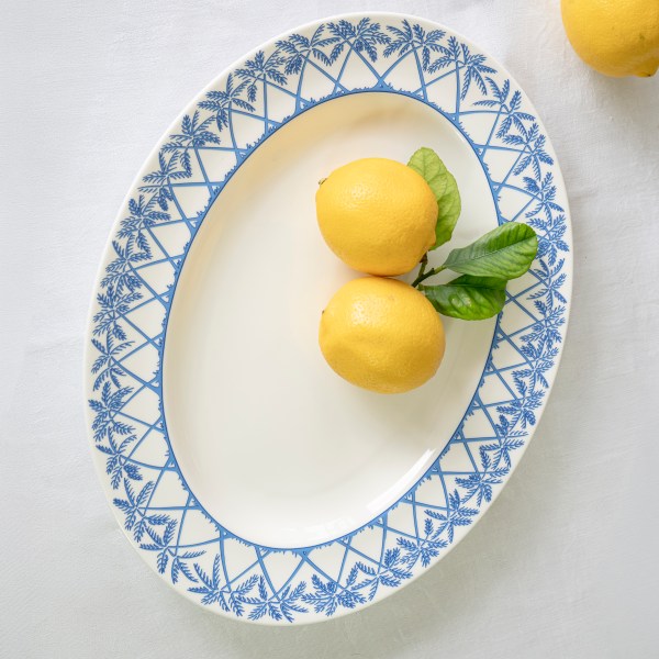 Pink House fine bone china serving platter in Azure blue