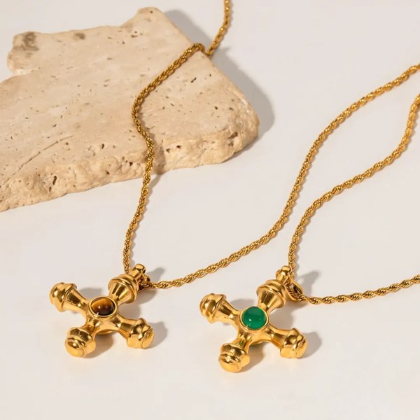 Cross Pendant with Green Stone