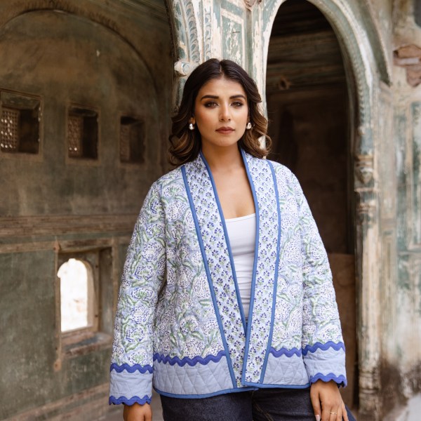 QUILTED COTTON JACKET - CORNFLOWER BLUE