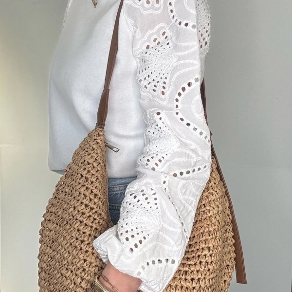 Raffia and Tan Crossbody Swing Bag