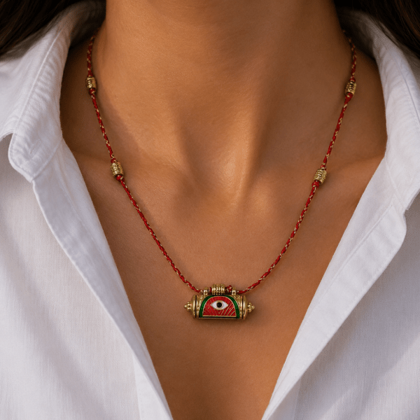 EVIL EYE LOCKET NECKLACE - HOT PINK