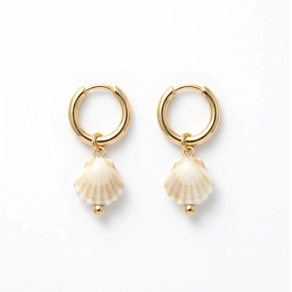 Gold and Cream Porcelain Seashell Earrings