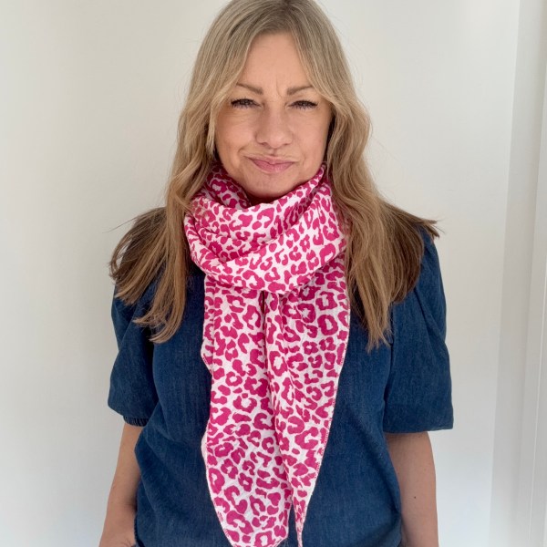 Bright Pink & White Leopard Print Cotton Triangle Scarf