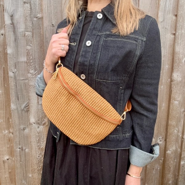 Tan Raffia Large Crossbody Waist Bag