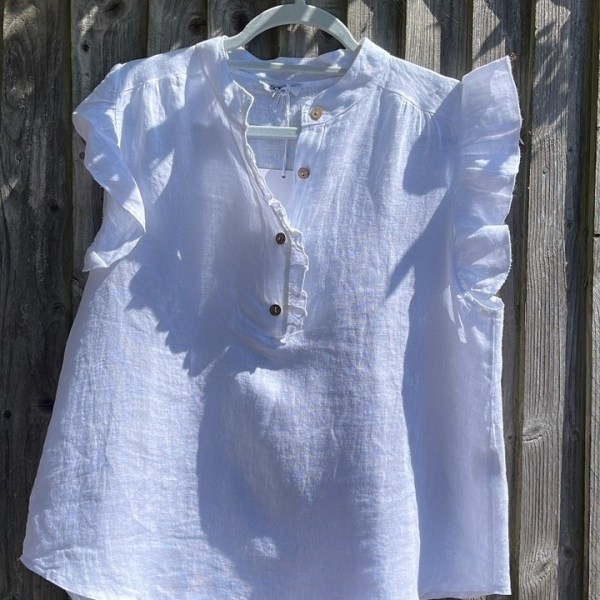 White Linen Frill Top
