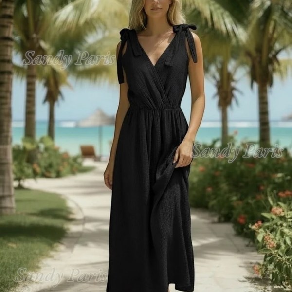 Black Bow Shoulder Maxi Dress