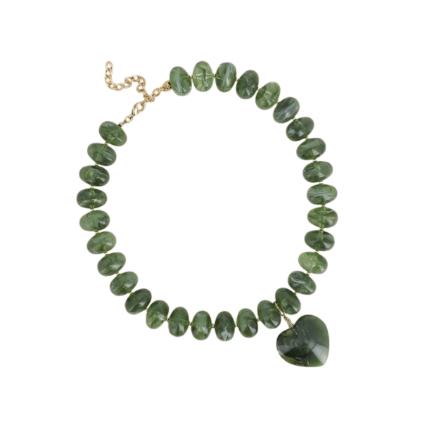 Green Heart Resin Beaded Necklace
