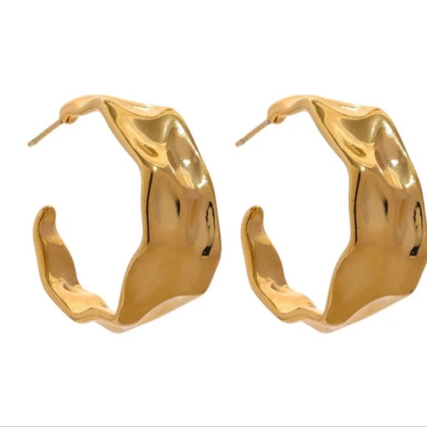 Hammered Hoop Gold Earrings