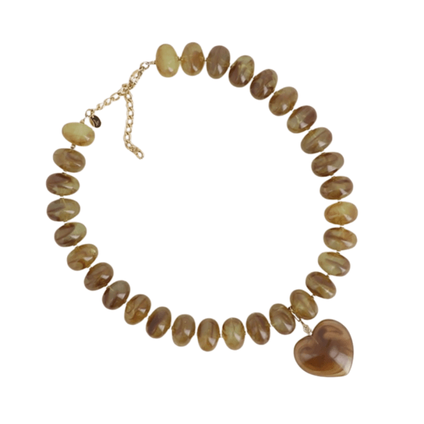 Taupe Heart Resin Beaded Necklace