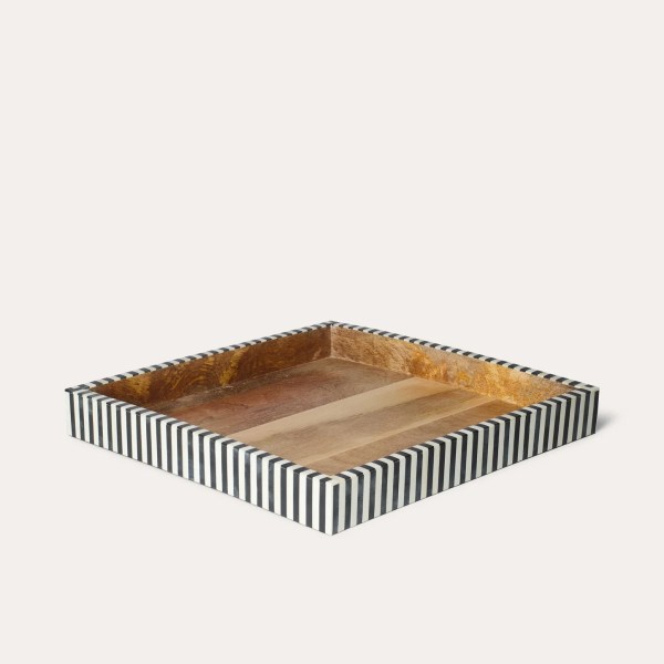 Large Square Inlay Tray Black and White