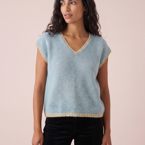 Maddie V-Neck Knitted Tank Top with Lurex Trim