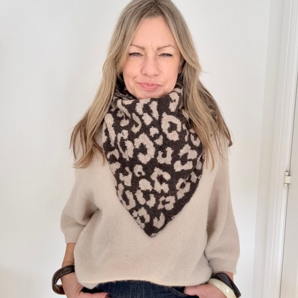 Taupe & Brown Animal Print Large Triangle Scarf
