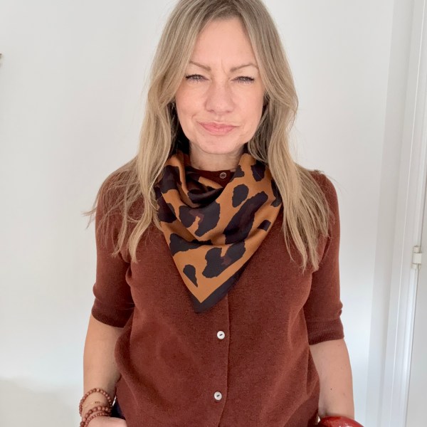 Black & Tan Animal Print Square Satin Scarf/ Necktie