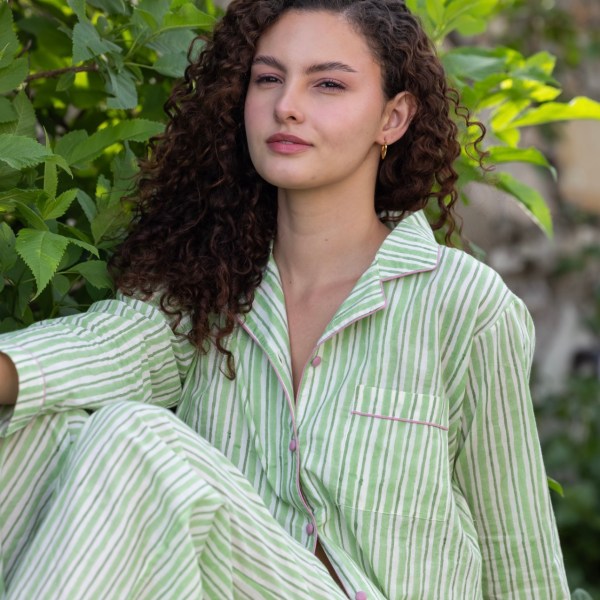 Long Cotton Pyjamas - Hedgerow Stripe