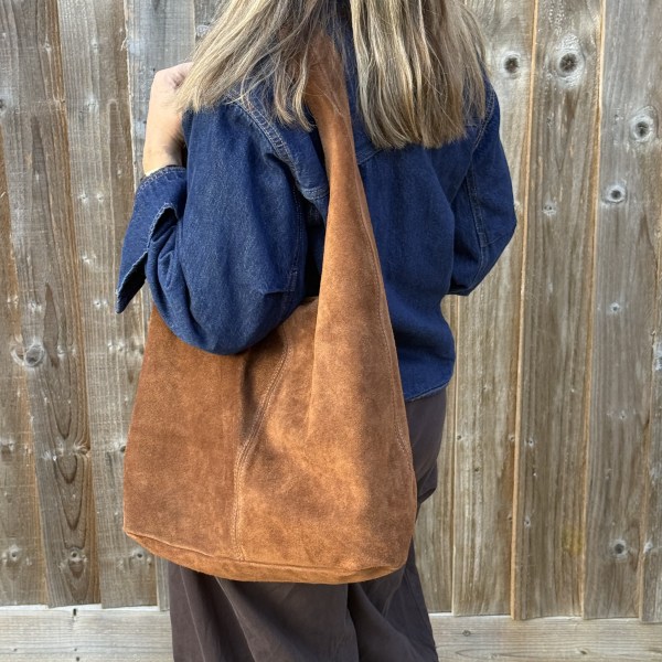 Brown Suede Slouchy Tote Bag