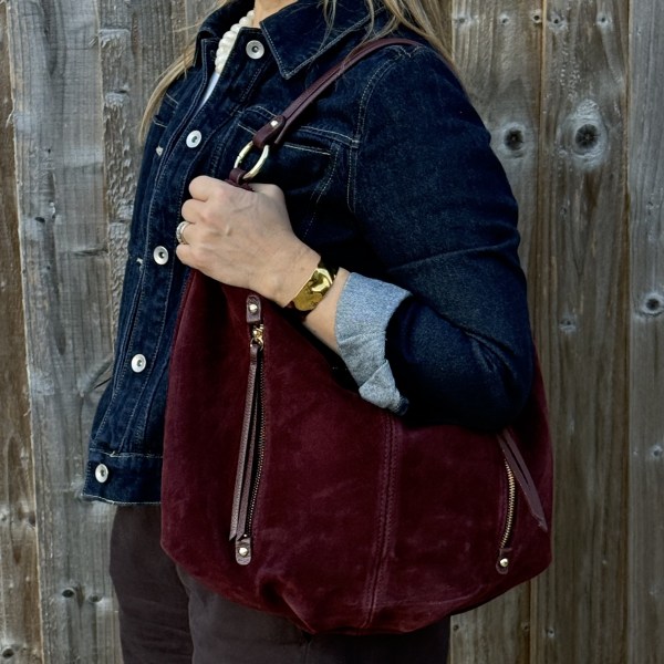 Burgundy Suede Zip Feature Large Shoulder/ Crossbody Bag