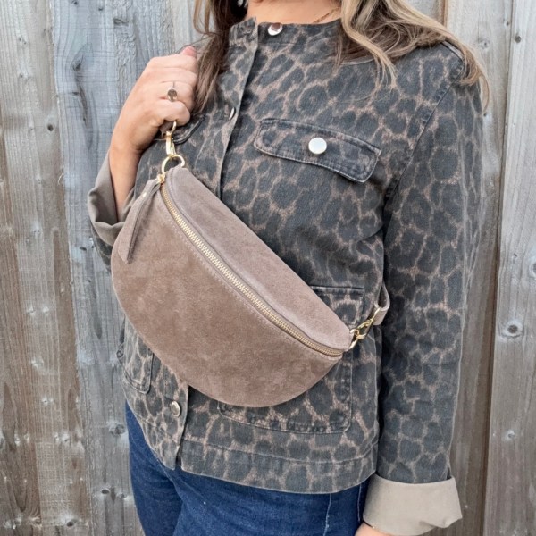 Suede Large Dark Taupe Crossbody/ Waist Bag