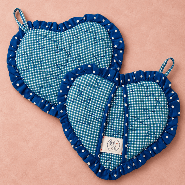 Gigi Quilted Heart Pot Holder - Deep Teal & Navy