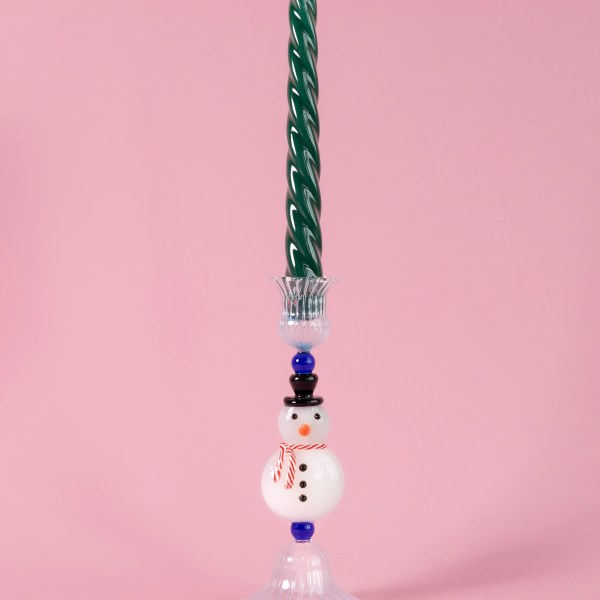Glass snowman candle holder