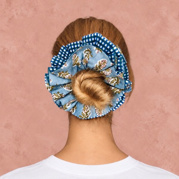 Cuckoo Double Layer, Reversible Cotton Scrunchie - Blue Green