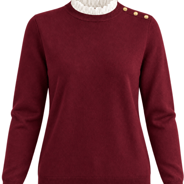 Lace Collar Fine Knit Burgundy Jumper