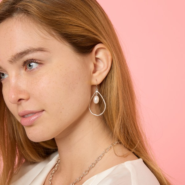 Credo Brushed Sterling Silver & Pearl Drop Earrings