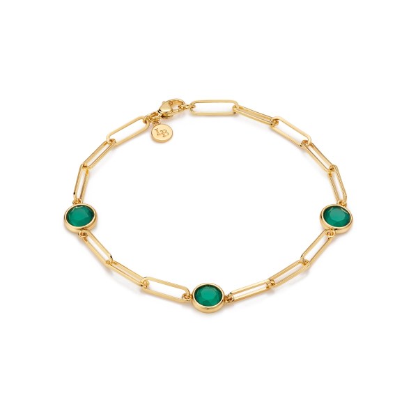 Green Agate Gemstone Paperclip Chain Gold Bracelet