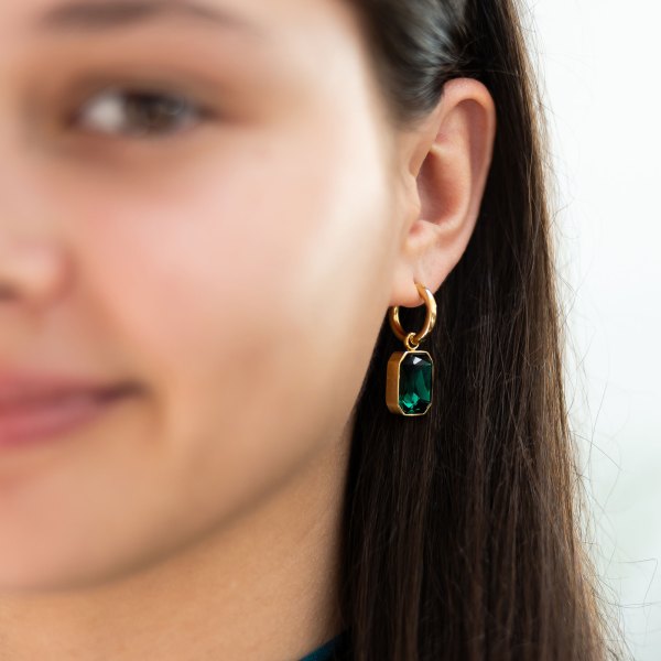 Green pendant hoop earrings
