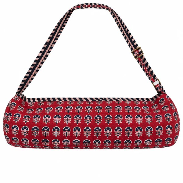 Quilted Red Block Print Cotton Yoga / Pilates Bag