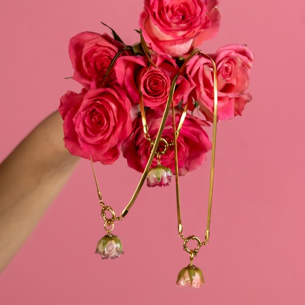 Enchanting Gold Plated Necklaces With Real Rosebuds